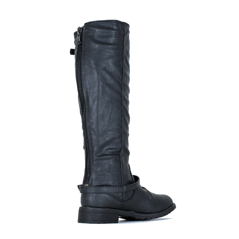Black Combat Military Buckle Knee High Boot Reba - Picture 3 of 3